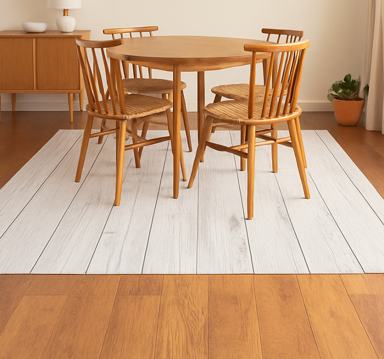 Weathered White Wood dining room vinyl rug - TenStickers