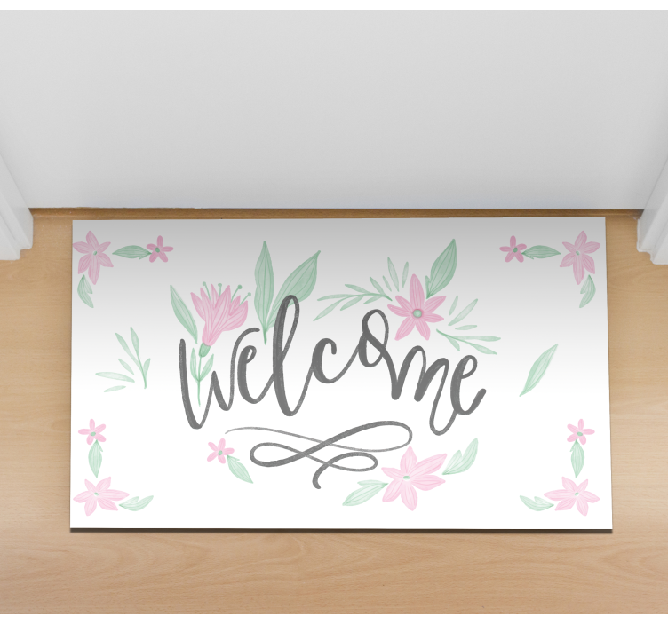 Welcome home flowers entrance hall vinyl rug - TenStickers