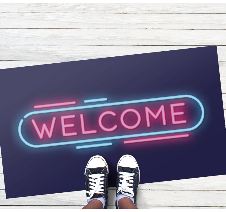 Welcome neon sign entrance hall vinyl rug - TenStickers