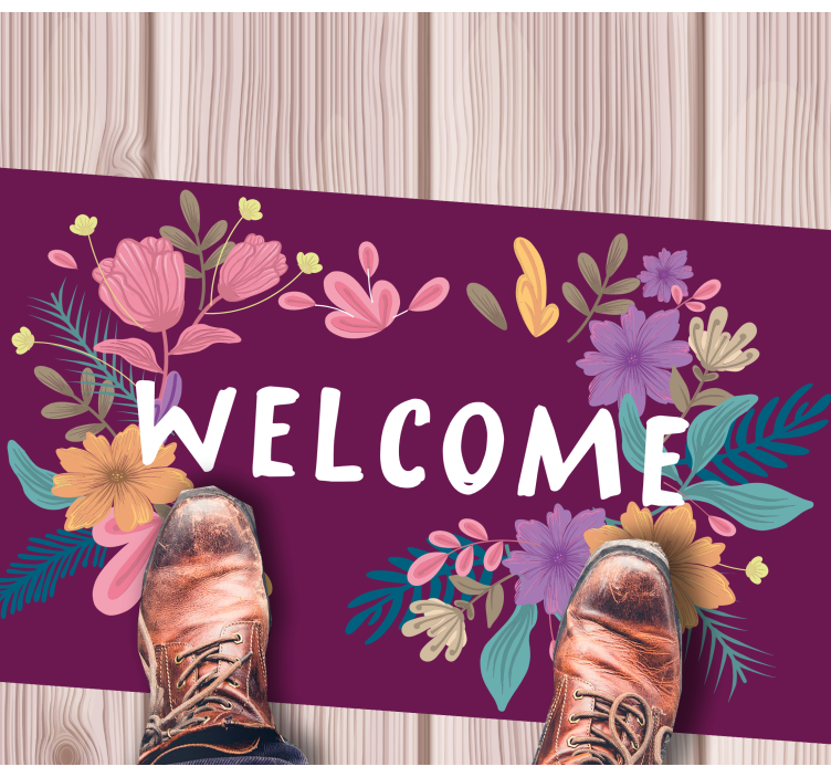 Floral welcome sign entrance hall vinyl rug - TenStickers