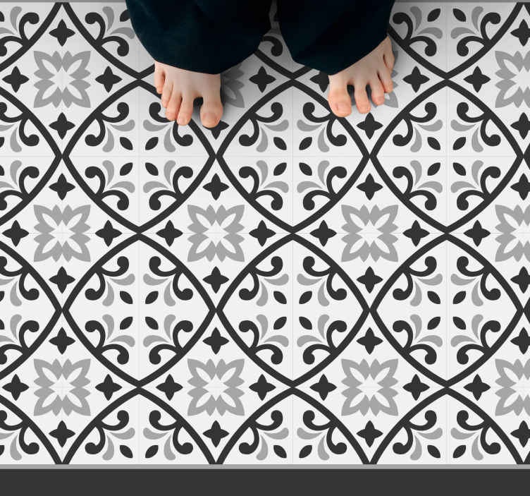 White and grey classic geometric tile carpet - TenStickers