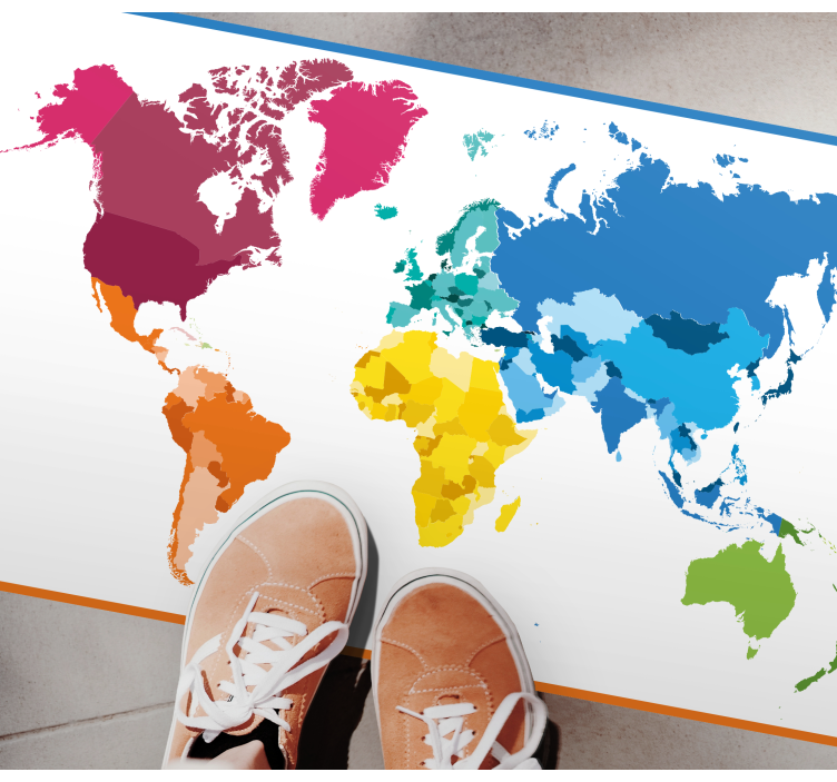 World map vinyl rug in vibrant colors - TenStickers