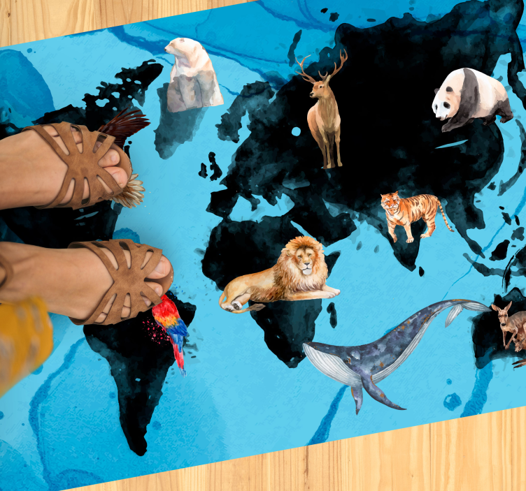 Blue and black wildlife kids vinyl rug - TenStickers