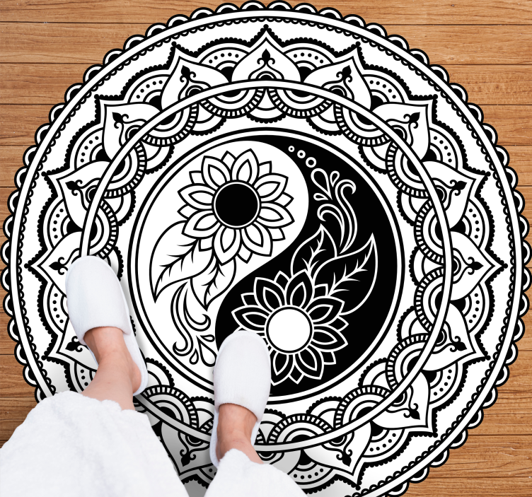 YIN YANG SUNFLOWERS mandala vinyl rug - TenStickers