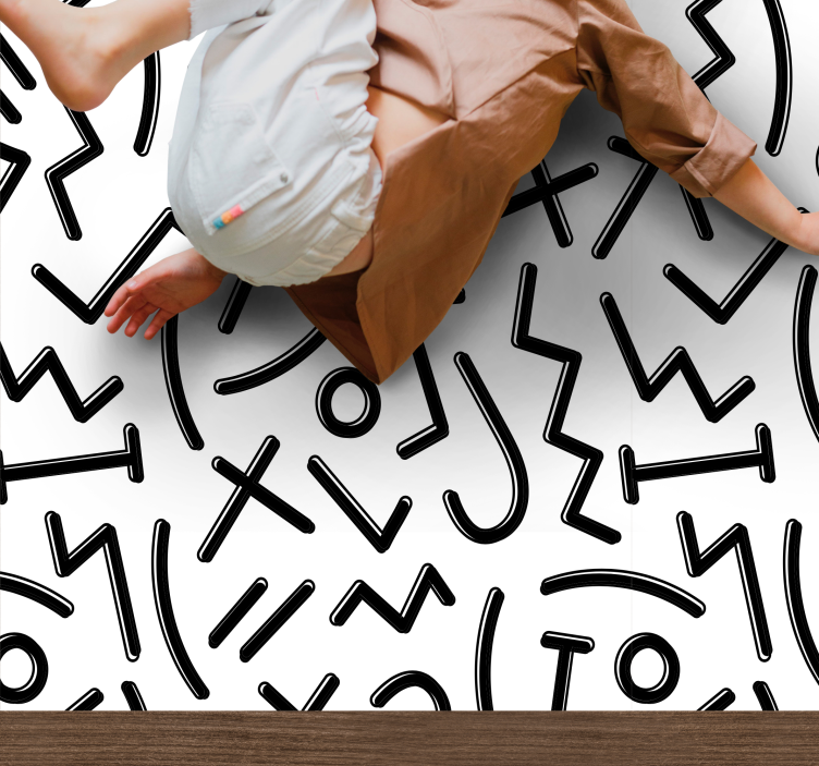 Youth black and white figures minimal rug - TenStickers