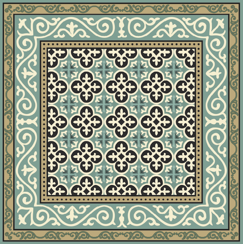 Ornate Encaustic Border dining room vinyl rug - TenStickers