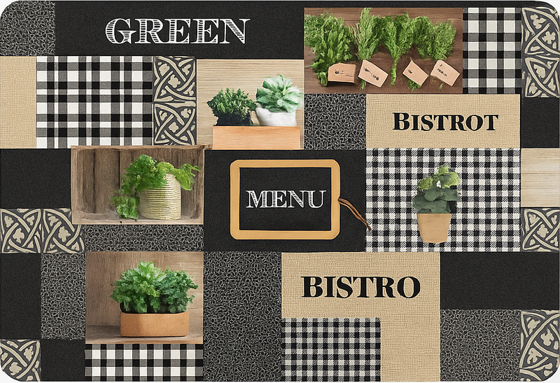 Black and white bistro kitchen vinyl rug - TenStickers