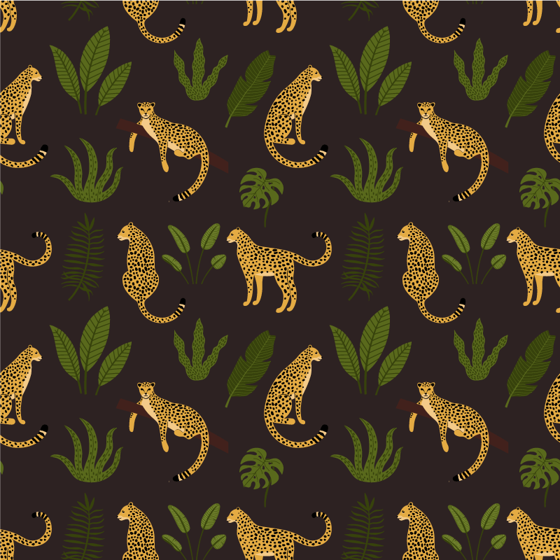 Animal vinyl rug in dark botanical leopard design - TenStickers