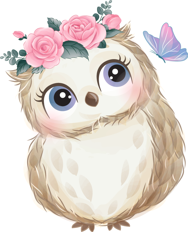 Animal vinyl rug with baby owl and flowers - TenStickers