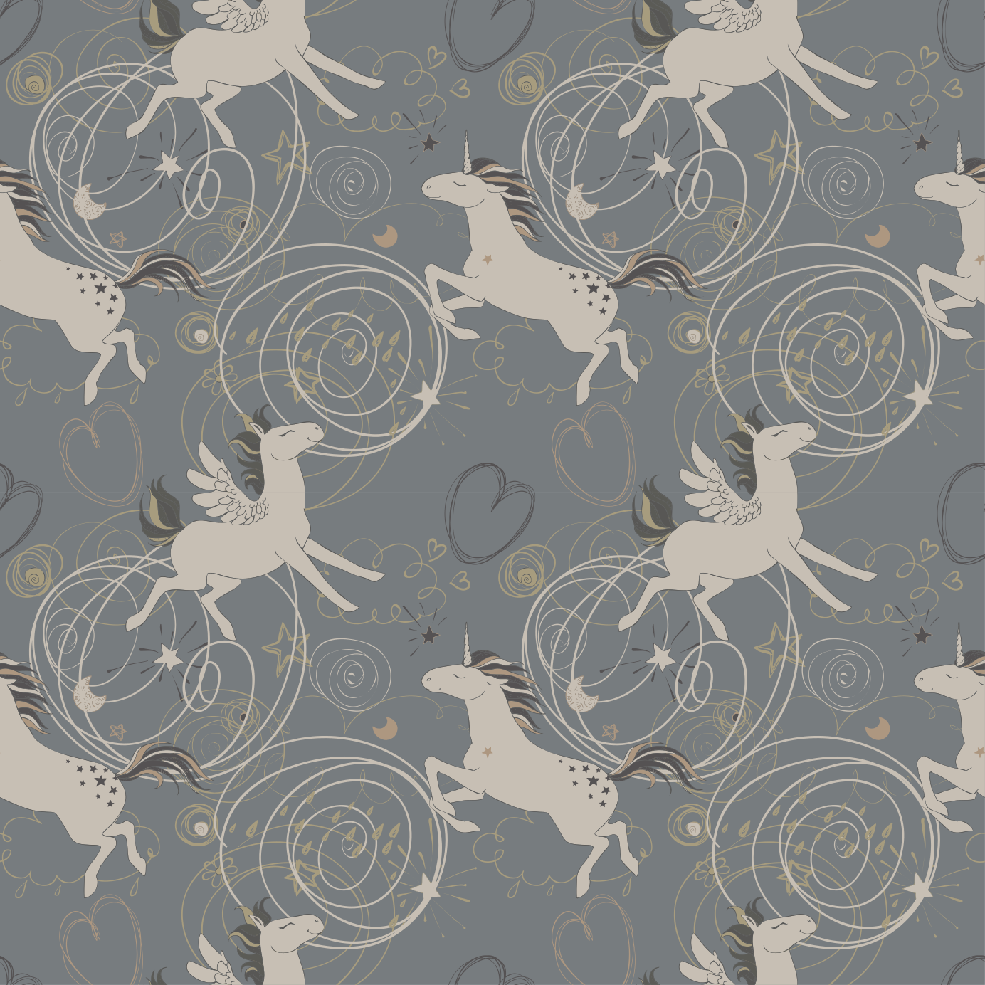 Animal vinyl rug with pegasus unicorns on dark backdrop - TenStickers