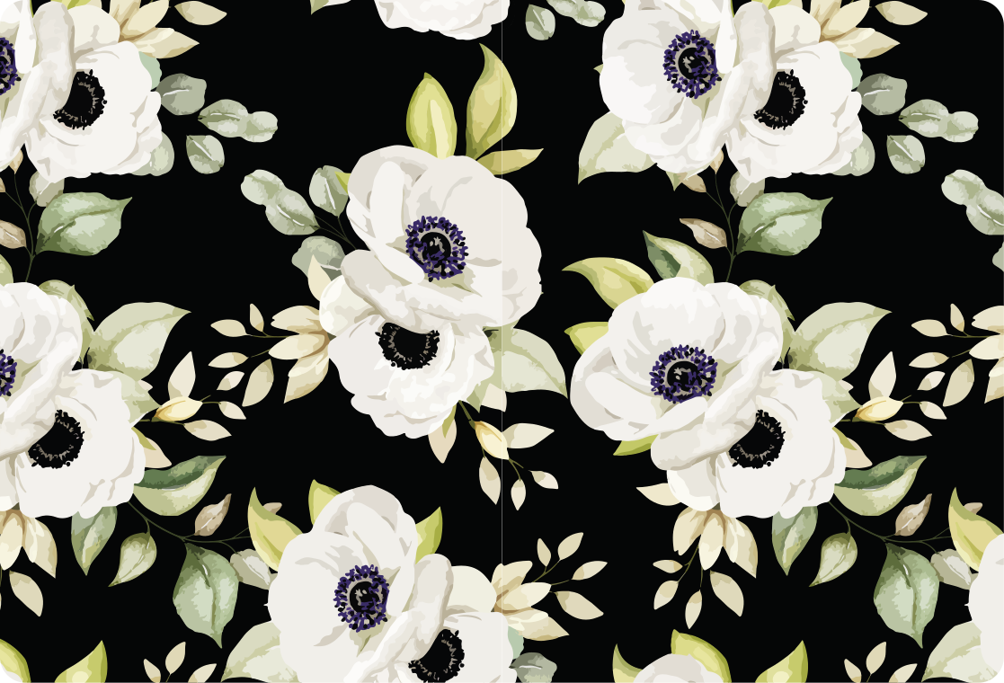 Floral vinyl rug in elegant black design - TenStickers