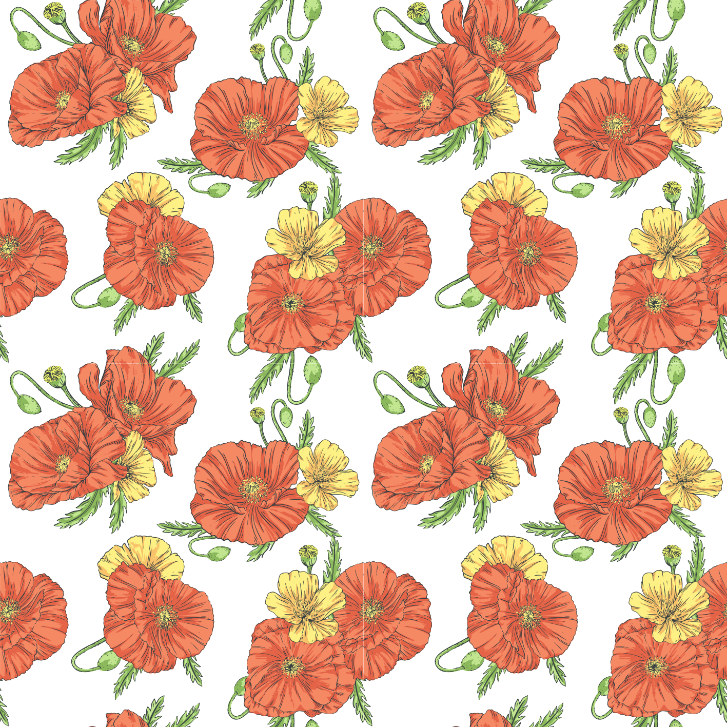 Floral vinyl rug with poppy flowers on white background - TenStickers