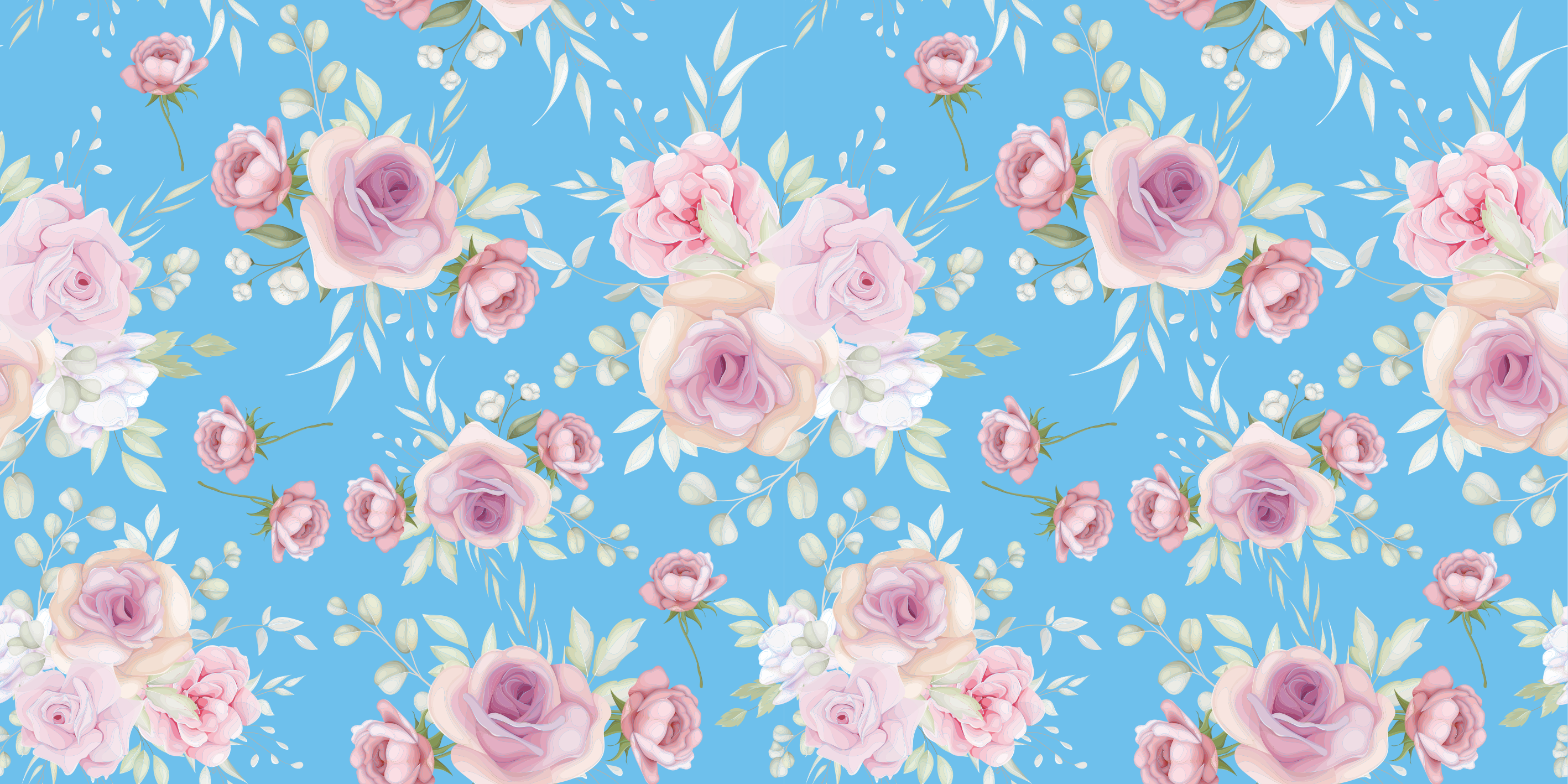 Floral vinyl rug roses on a blue background - TenStickers
