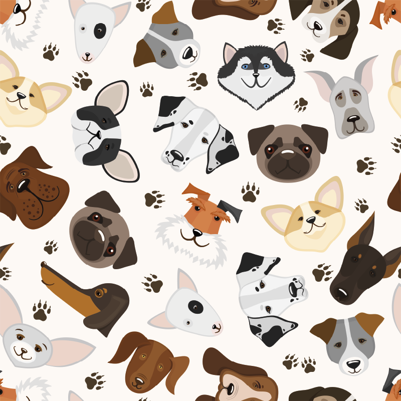 Cute mix puppy and dog pattern bedroom vinyl rug - TenStickers