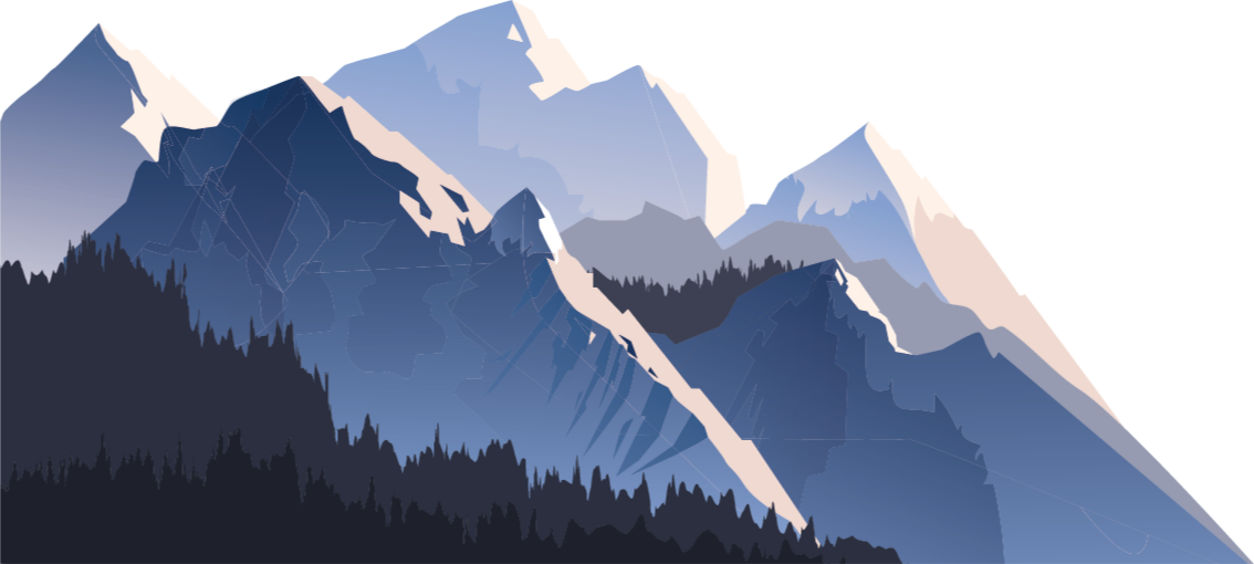 Nature vinyl rug in grey forest, mountains, and sun - TenStickers