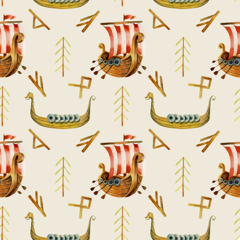 Nature vinyl rug with viking ship design - TenStickers