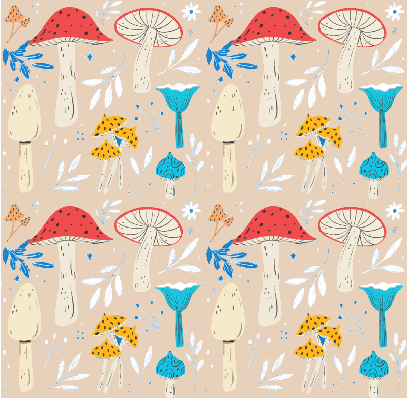 Floral vinyl rug with classic mushrooms beige background - TenStickers