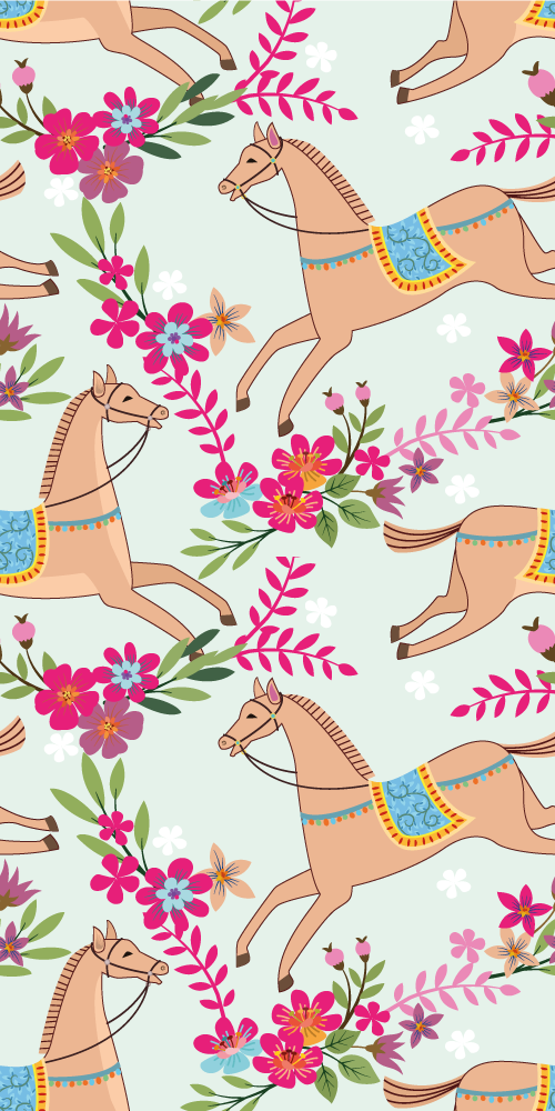 Bedroom vinyl rug with pink floral horse design - TenStickers