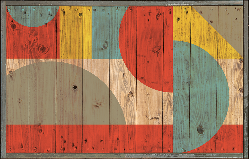 Geometric vinyl rug geometry with wood - TenStickers