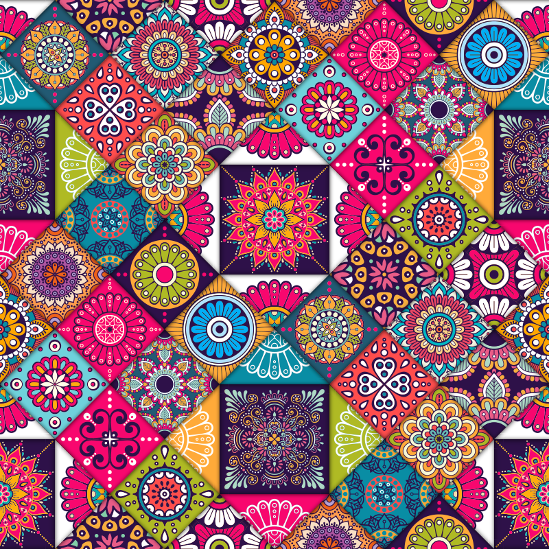 Mandala Tile Patchwork mandala vinyl rug - TenStickers