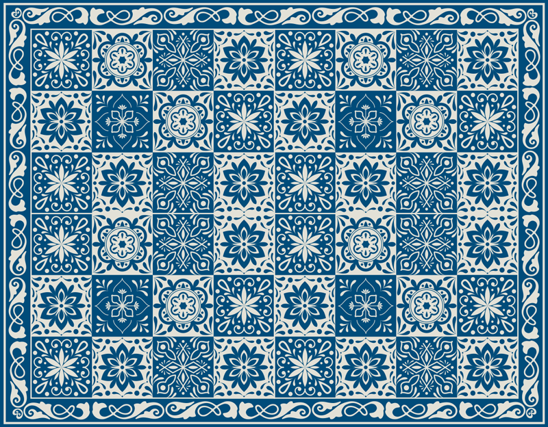 blue tiles reduced pattern vinyl rug - TenStickers