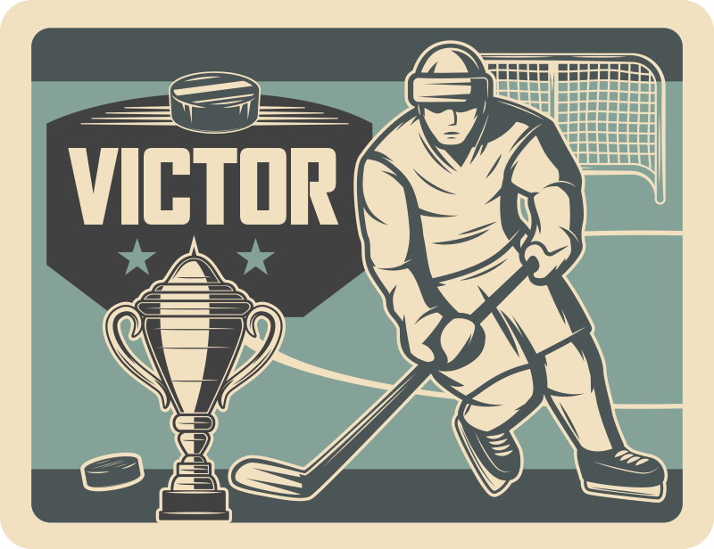 Hockey player with name kids vinyl rug - TenStickers