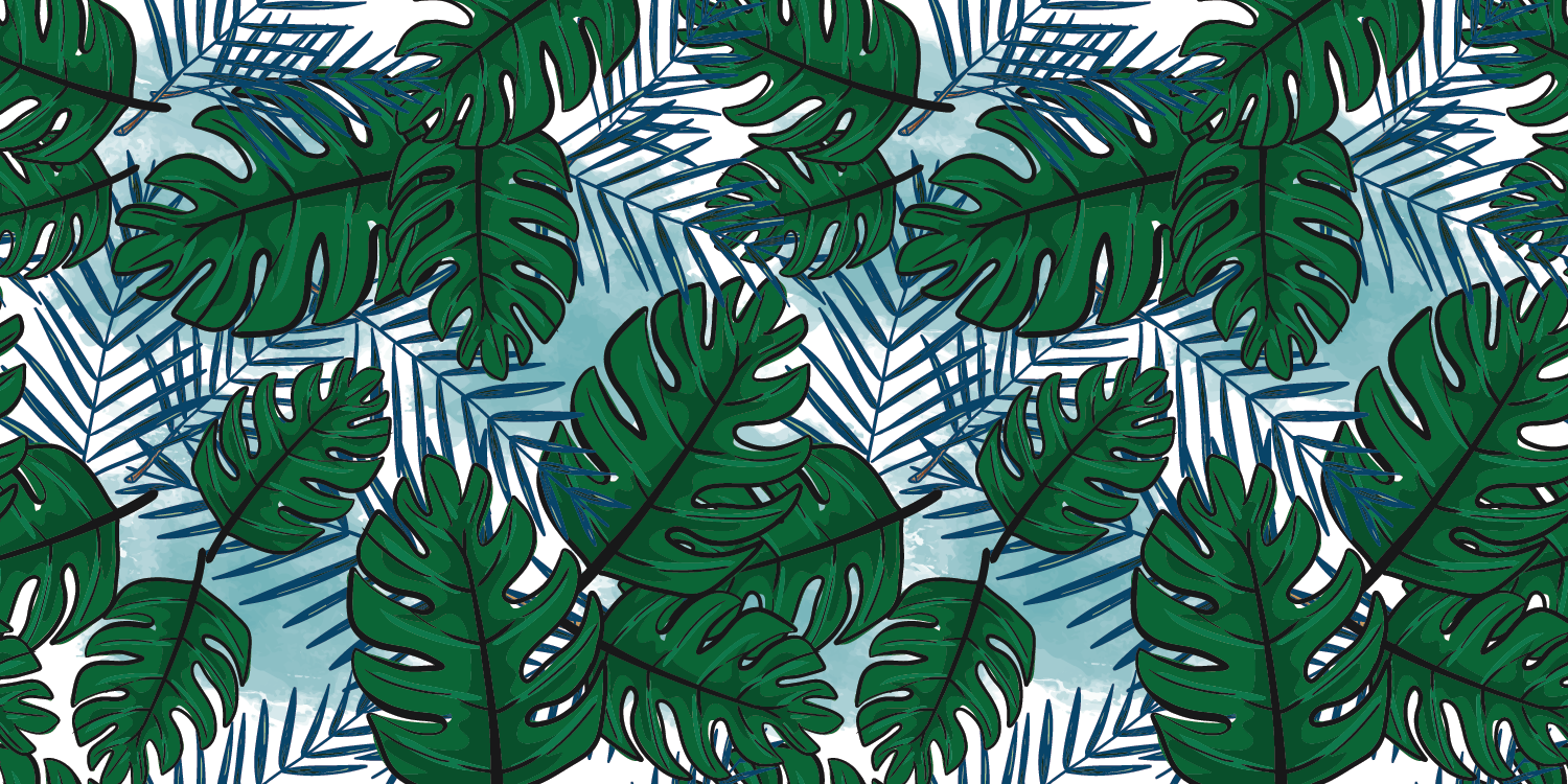 Green monstera blue leaves nature vinyl rug - TenStickers