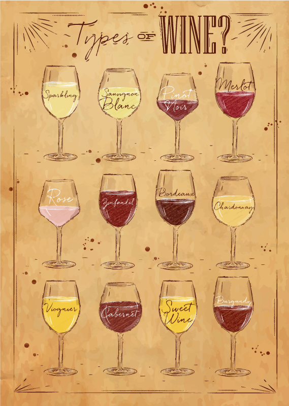 Types of Wine kitchen vinyl rug - TenStickers