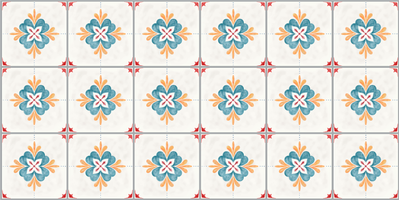 Floral Tile Motif tile vinyl rug - TenStickers