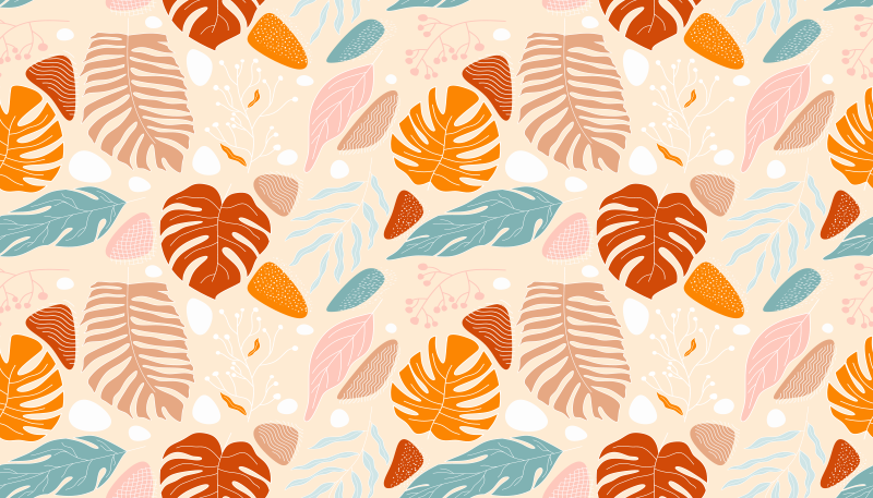 Tropical beige leaf patterns floral vinyl rug - TenStickers