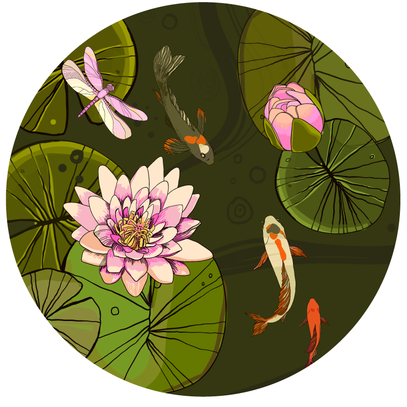 Pond Fauna Illustration floral vinyl rug - TenStickers
