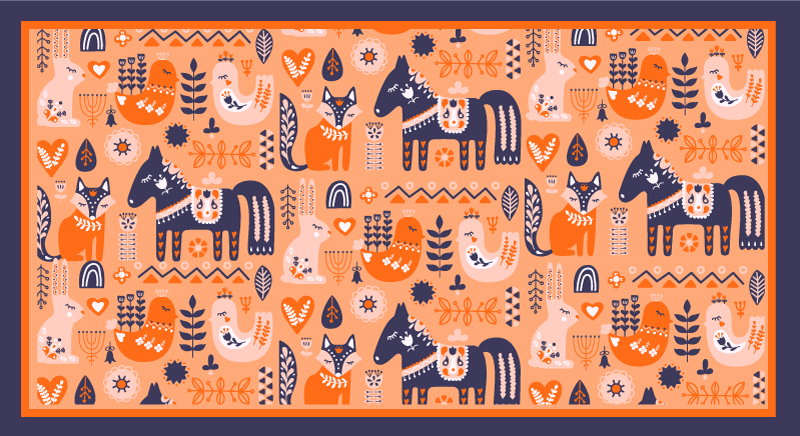 Nordic folk animals kids vinyl rug - TenStickers