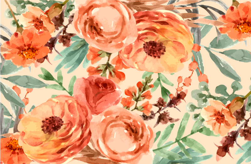 Peony watercolor flowers floral vinyl rug - TenStickers
