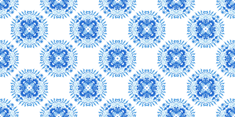 Azure Blossom Elements mosaic vinyl rug - TenStickers