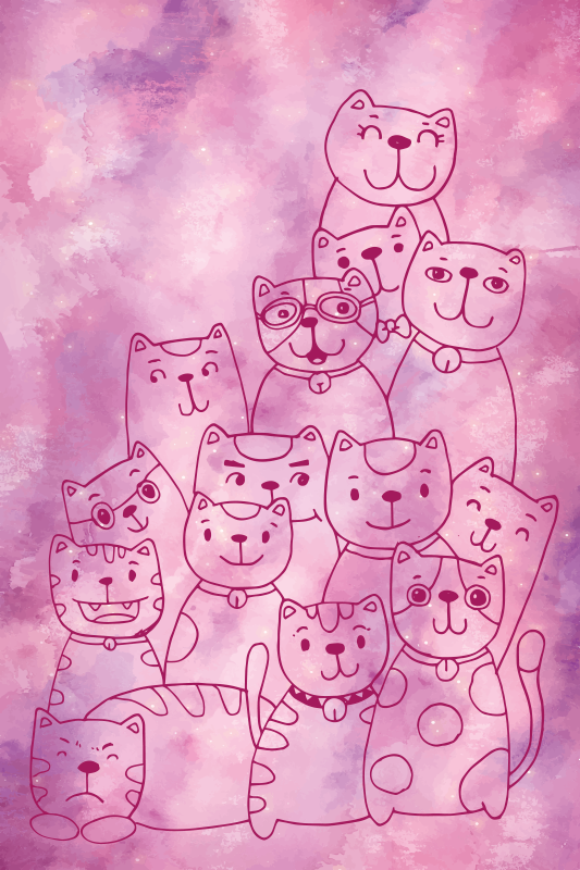 PLAYFUL CAT GATHERING kids vinyl rug - TenStickers