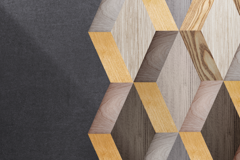Wood effect vinyl rug in geometric cube design - TenStickers