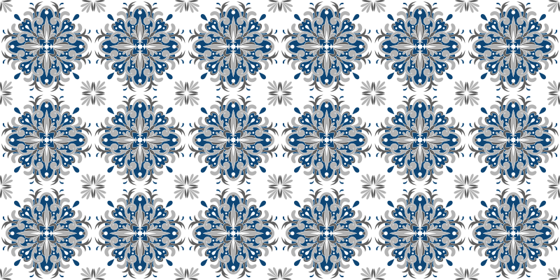 Elegant blue floral mosaic vinyl rug - TenStickers