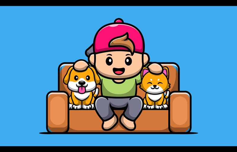 Cute boy with pets animal rug - TenStickers