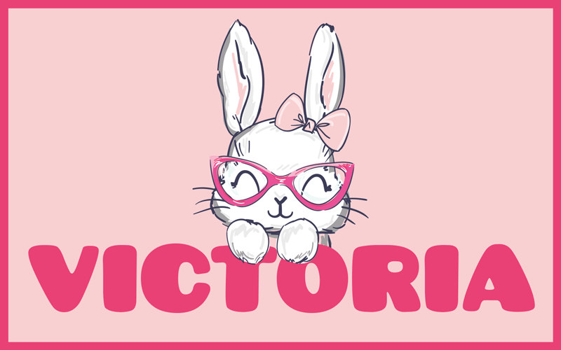 Bunny with glasses and name kids vinyl rug - TenStickers