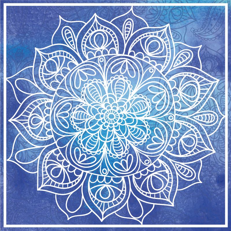 Blue hand drawn mandala  mandala vinyl rug - TenStickers