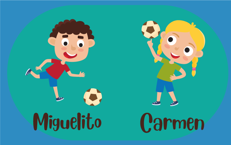 Children playing football with name kids vinyl rug - TenStickers