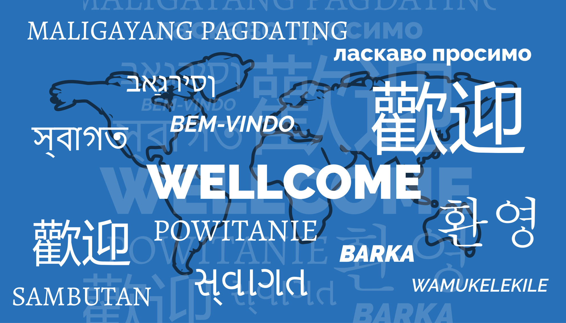Welcome in different languages world map vinyl rug - TenStickers