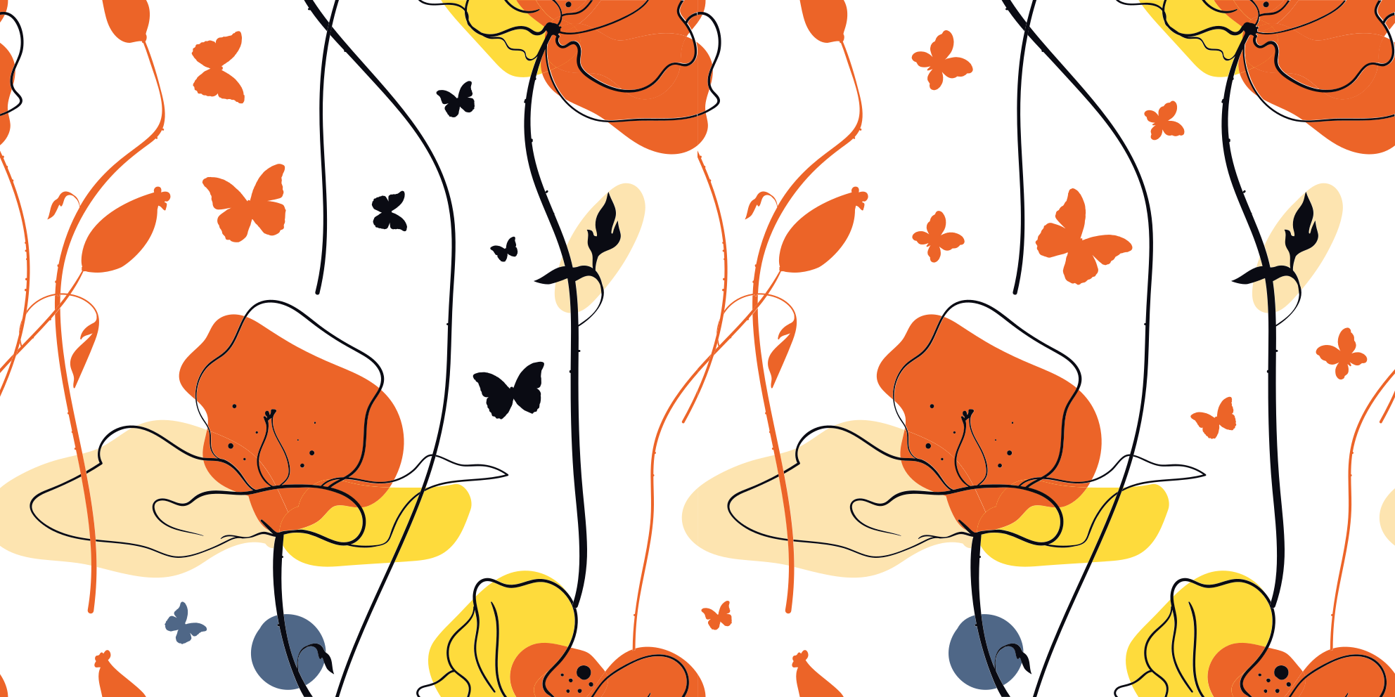 Minimalistic pattern with butterflies floral vinyl rug - TenStickers