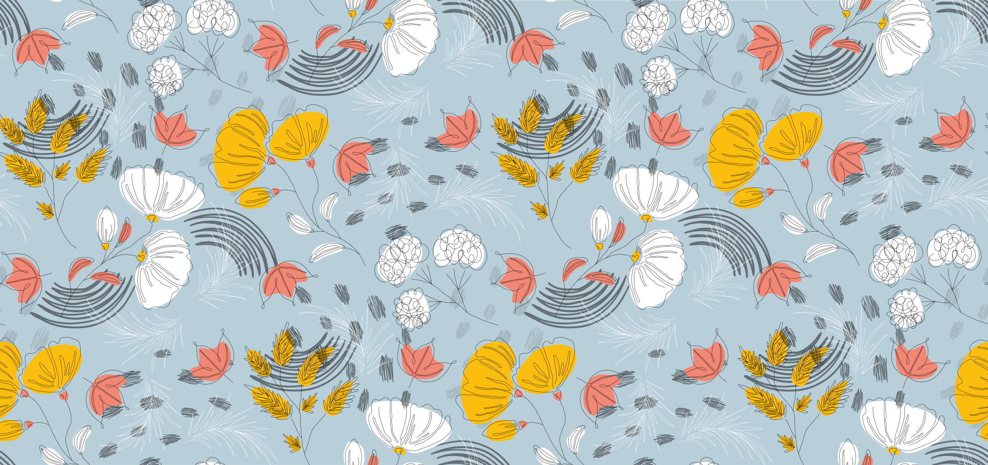 Blue pattern bloom floral vinyl rug - TenStickers