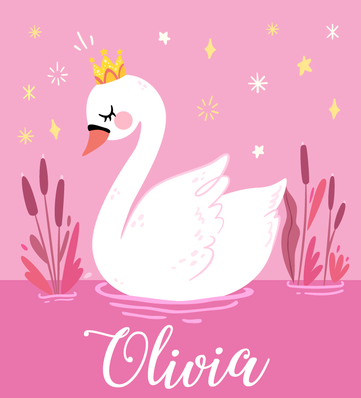 Princess swan with name kids vinyl rug - TenStickers