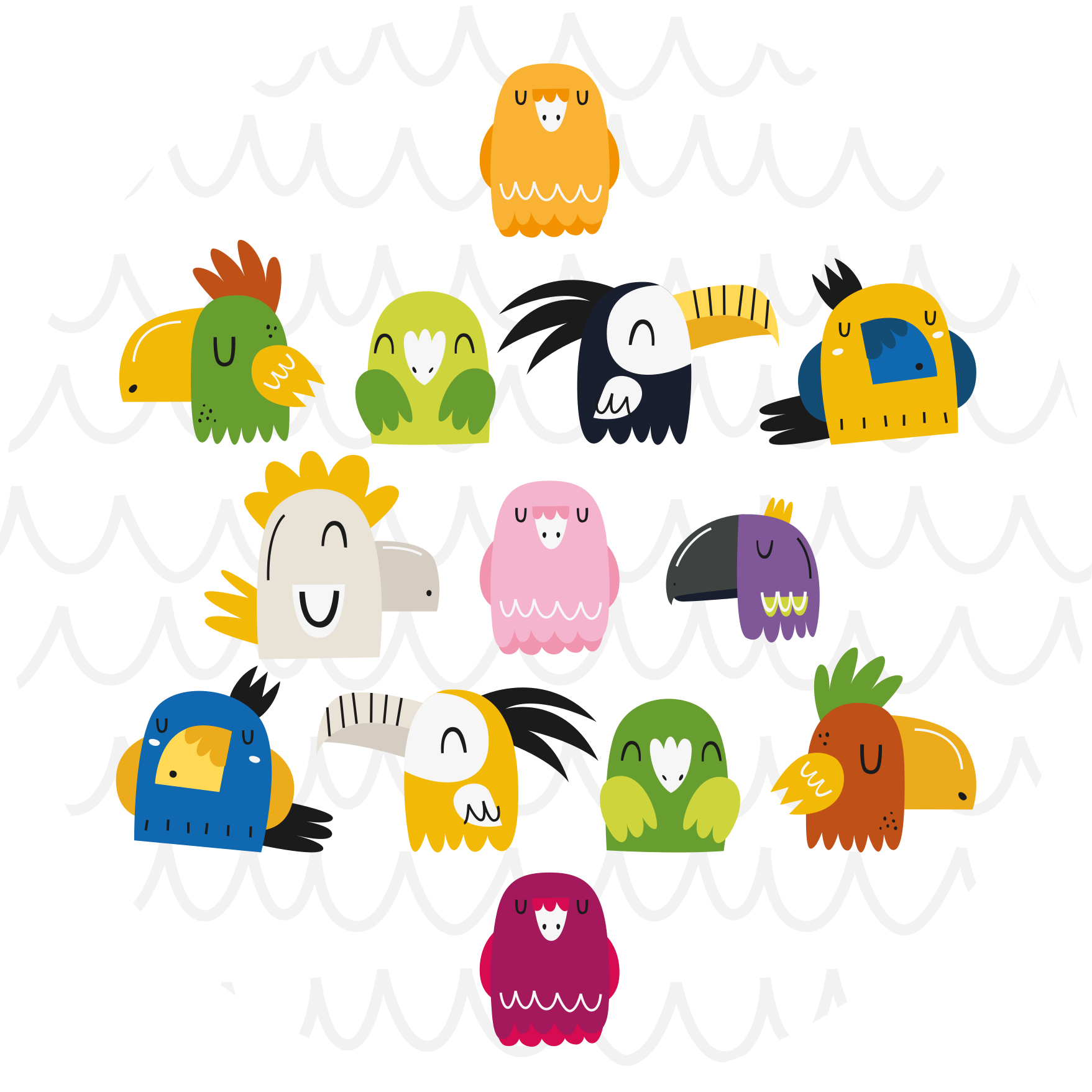 Colorful Bird Faces kids vinyl rug - TenStickers