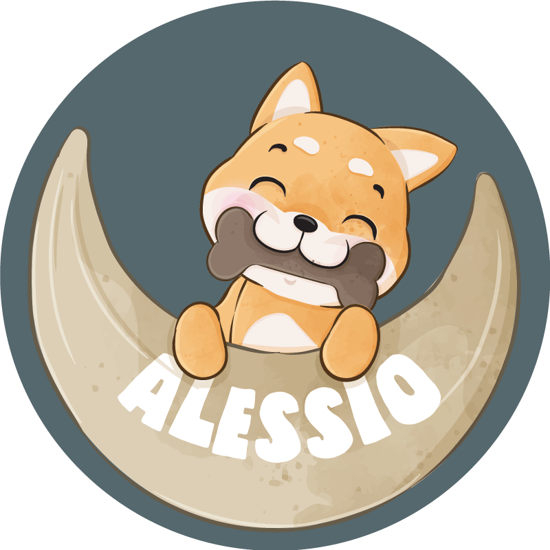 Puppy with bone and name kids vinyl rug - TenStickers