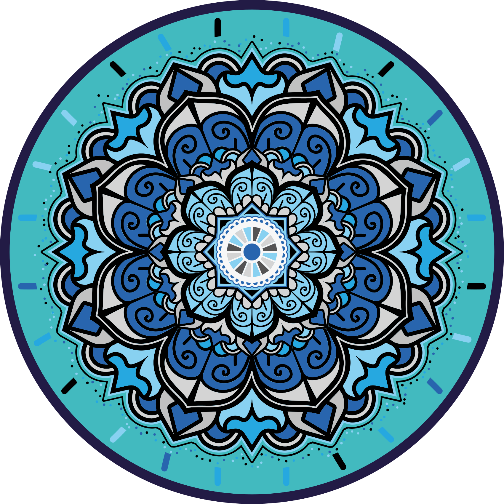 Intricate Blue Mandala circular vinyl rug - TenStickers