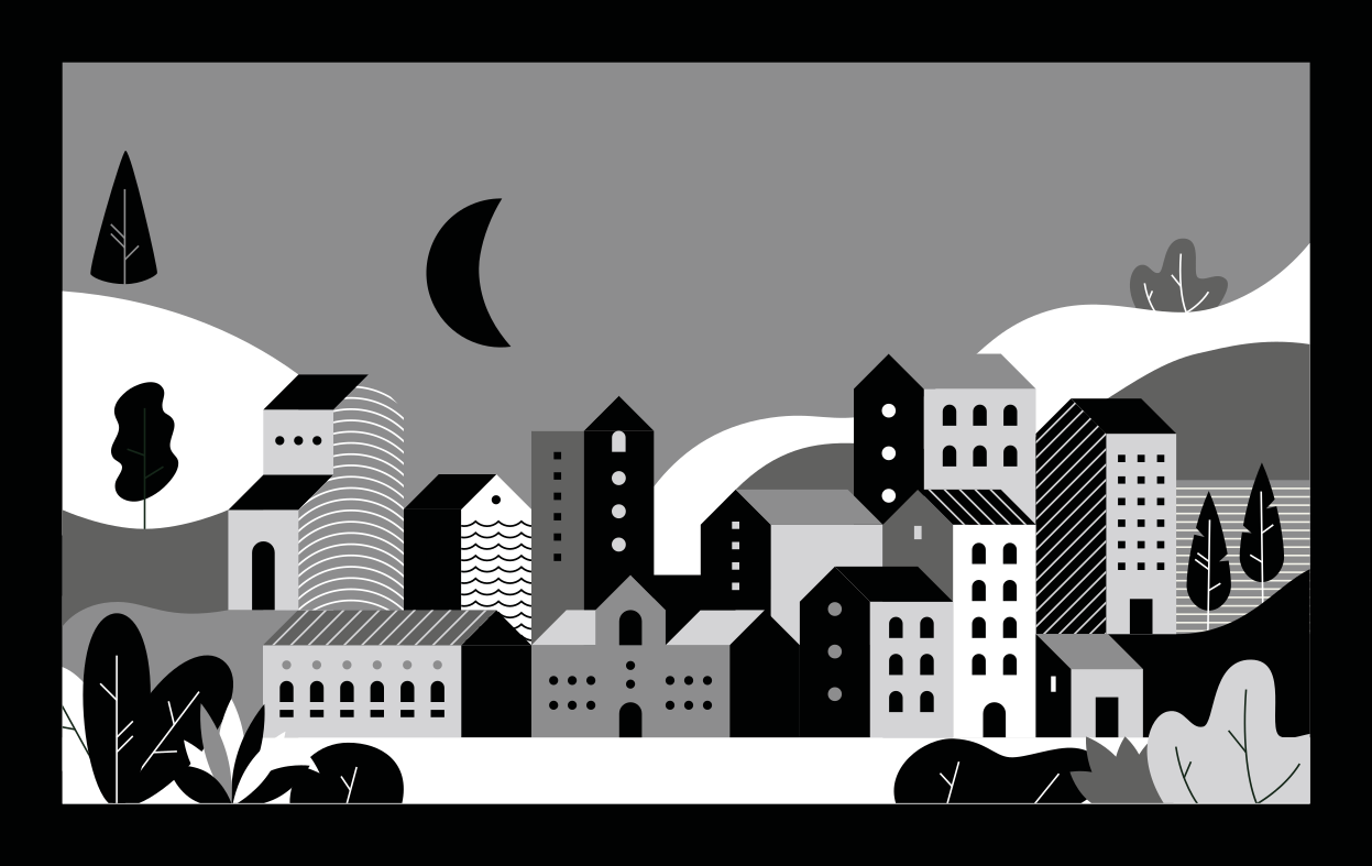 Cityscape Black and White modern vinyl rug - TenStickers