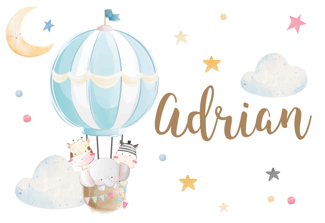 Aerial balloon with name kids vinyl rug - TenStickers
